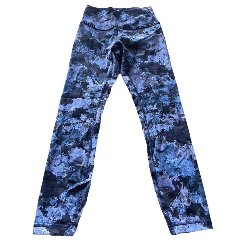 Lululemon Legging Marble Print Exterior/Interior Pockets Blue/Purple Size 6